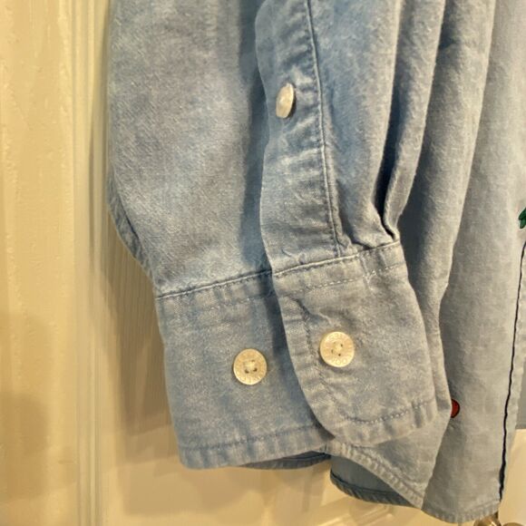 Vtg Warner Bros Tweety Bird Embroidered BLUE Women’s Denim Chambray Button Up L - Picture 5 of 9